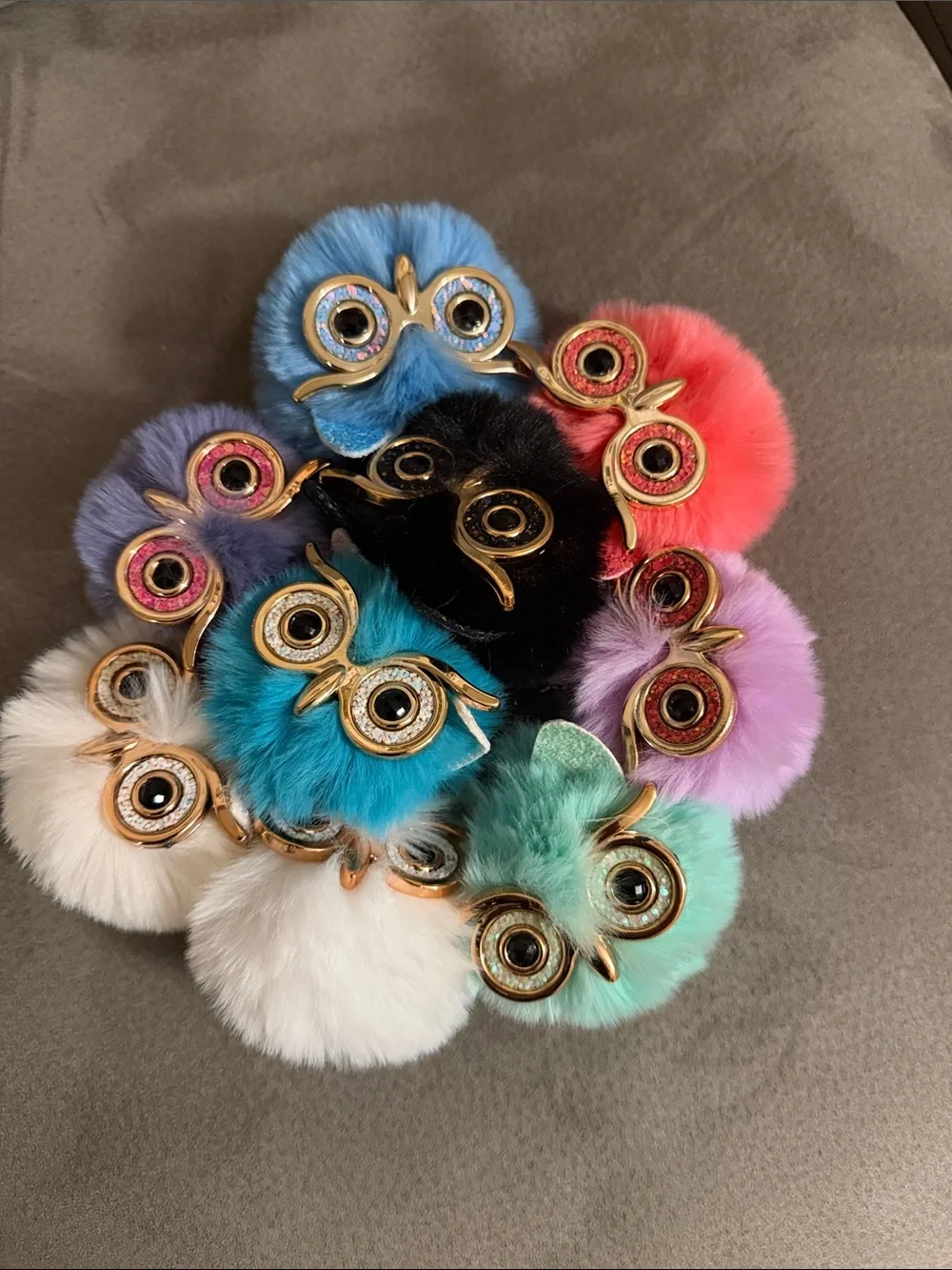 Faux Fur Owl Keychain Charm - Multicolor Options B 25